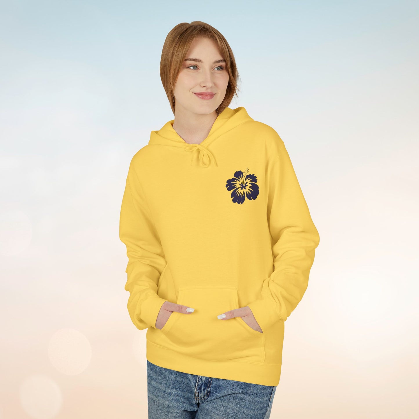 Ocean Beach Floral Hoodie - Surf-Inspired Unisex Fleece for Beach Lovers