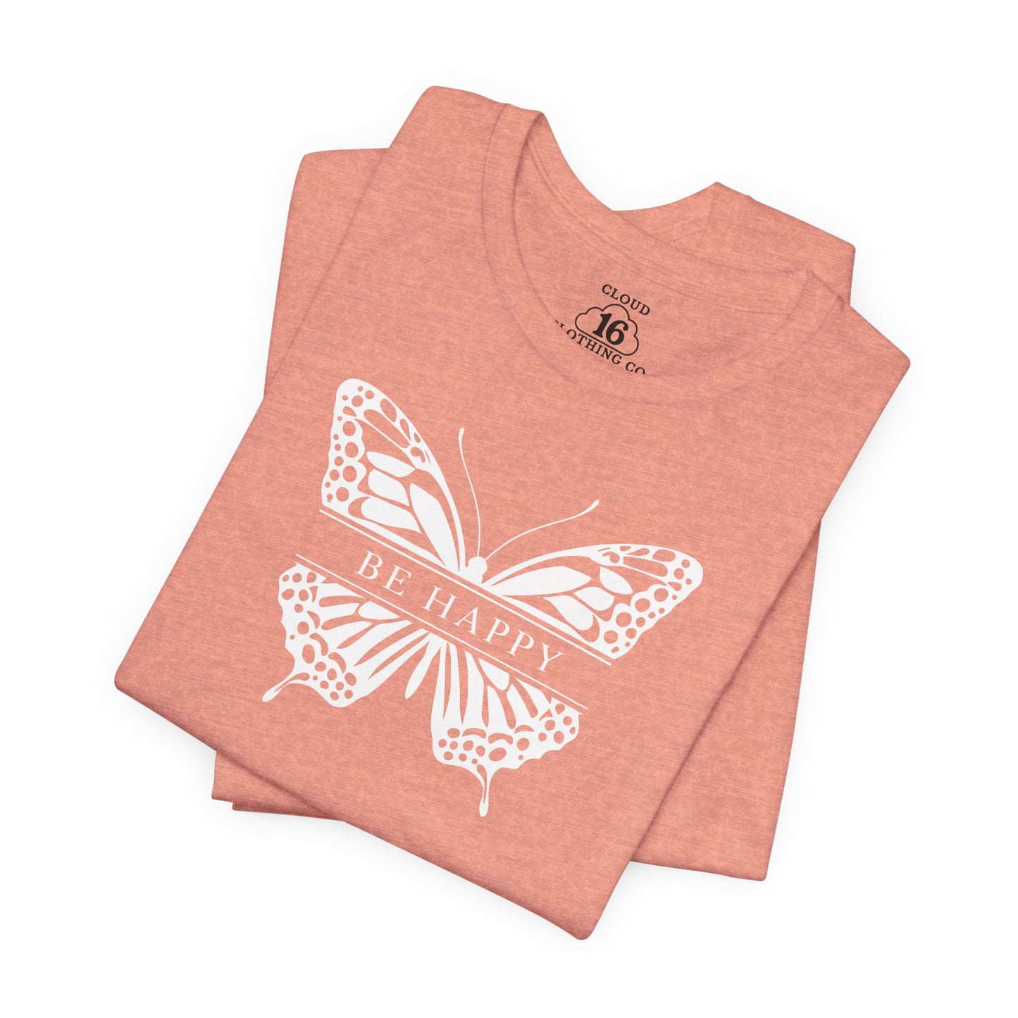 Be Happy Butterfly Tee - Womens Eco-Friendly T-Shirt | Positive Vibes Nature Lover Gift