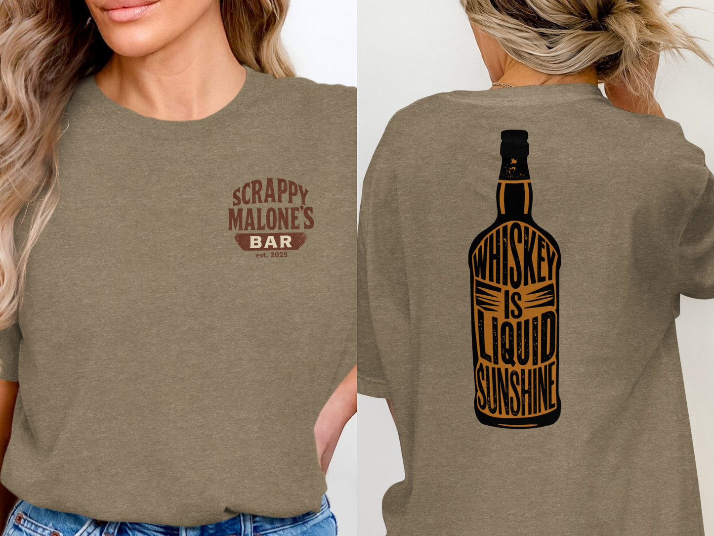 Whiskey Is Liquid Sunshine Bottle Design Graphic T-Shirt T-shirt - Scrappy Malone's Bar 100-Proof Humor - Cloud 16 Clothing Co.