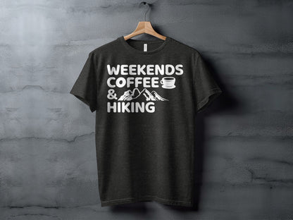 Weekends Coffee And Hiking Graphic Design Funny T-Shirt T-Shirt - Outdoor & Adventure Collection - Mile Marker 16 Gear by Cloud 16 Clothing Co.