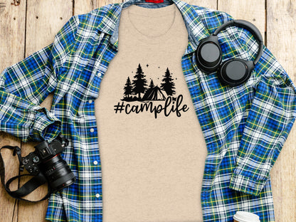 Hashtag Camplife Text Design With Camping Tent T-Shirt T-Shirt - Outdoor & Adventure Collection - Mile Marker 16 Gear by Cloud 16 Clothing Co.