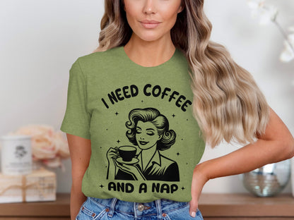 I Need Coffee and a Nap Graphic Tee Retro Style Shirt