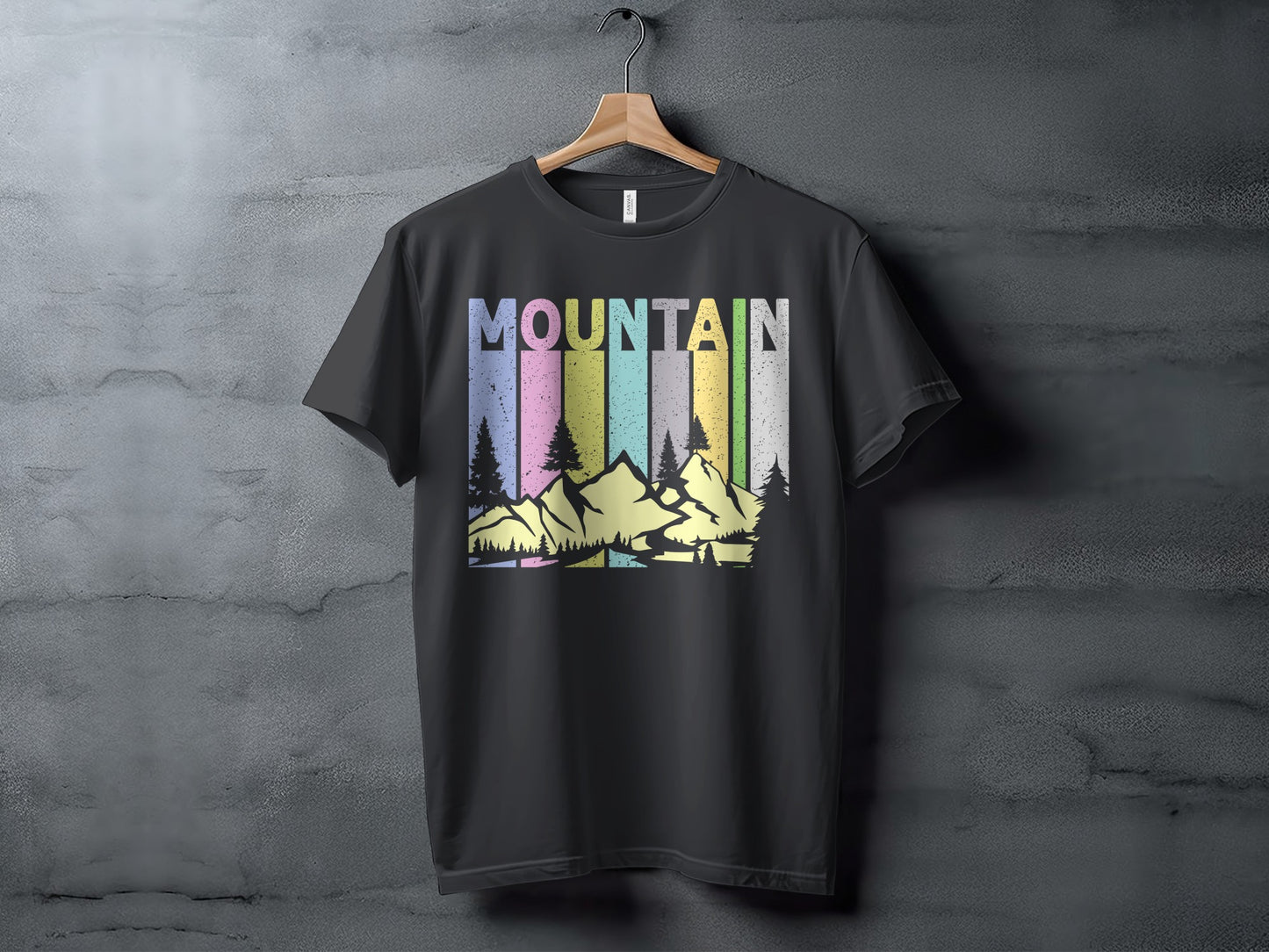 Mountain Graphic T-Shirt with Forest and Sunset Design