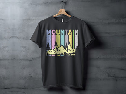 Mountain Graphic T-Shirt with Forest and Sunset Design