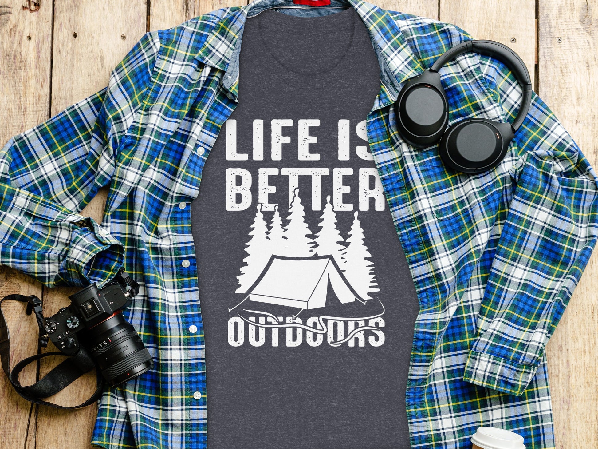 Life Is Better Outdoors Camping Tent Graphic Novelty T-Shirt T-Shirt - Outdoor & Adventure Collection - Mile Marker 16 Gear by Cloud 16 Clothing Co.