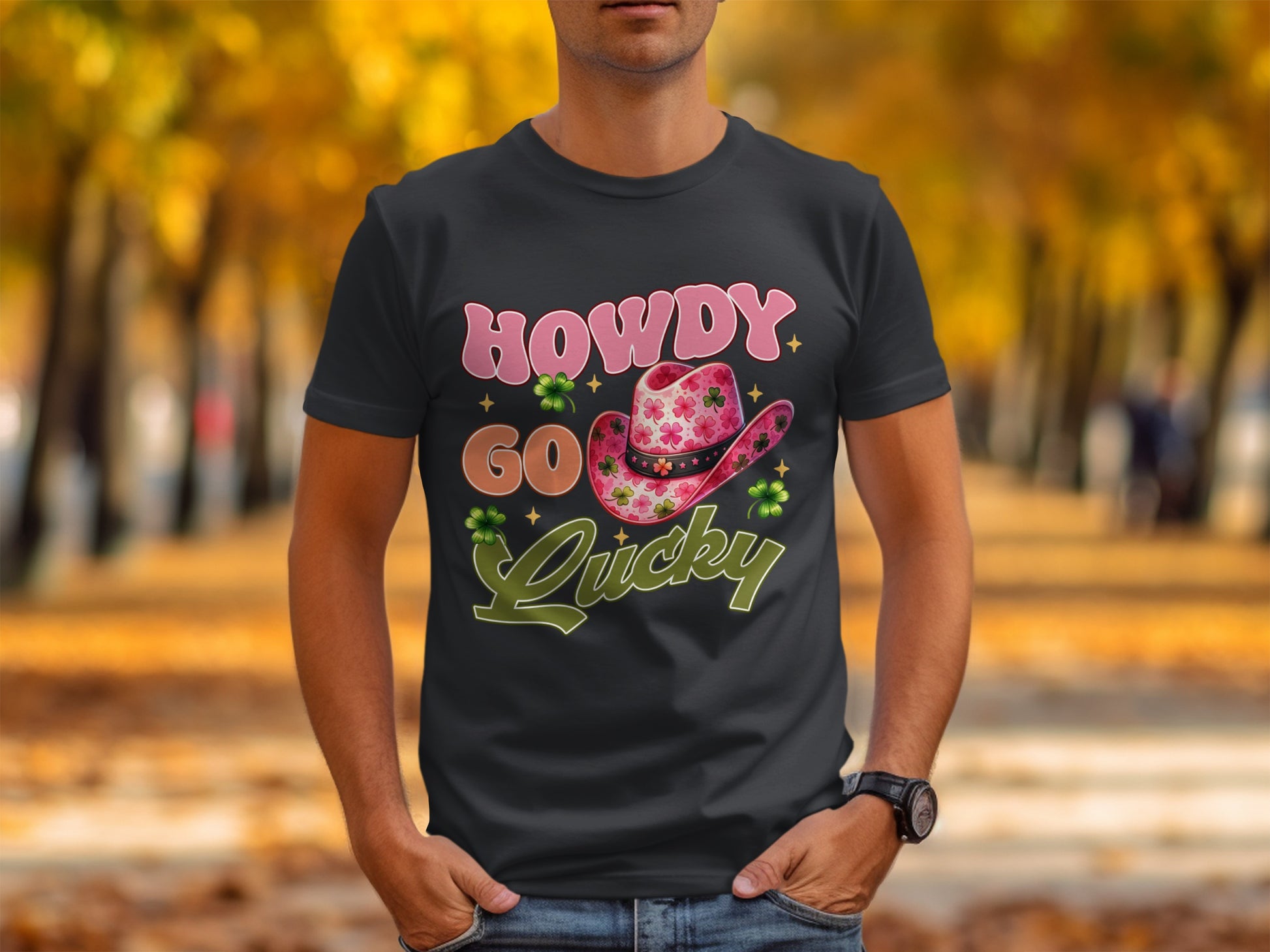 Howdy Go Lucky Cowboy Hat Graphic T-shirt