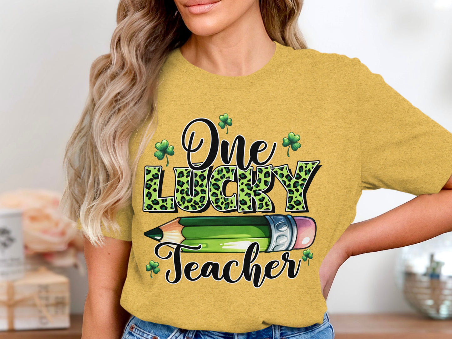 One Lucky Teacher Shamrock Pencil Graphic Shirt