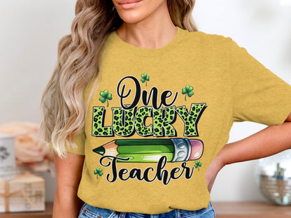 One Lucky Teacher Shamrock Pencil Graphic Shirt