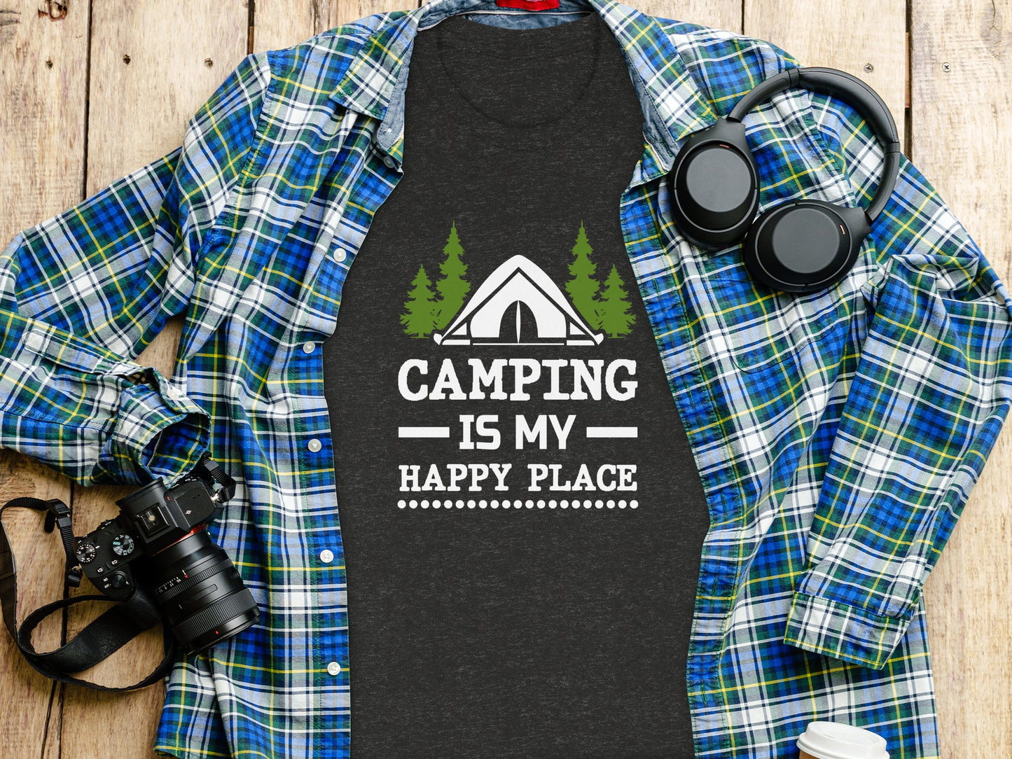 Camping Is My Happy Place Tent And Trees Graphic T-Shirt T-Shirt - Outdoor & Adventure Collection - Mile Marker 16 Gear by Cloud 16 Clothing Co.