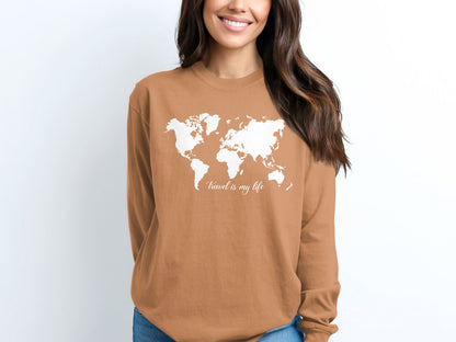 Travel is My Life World Map Long Sleeve Shirt