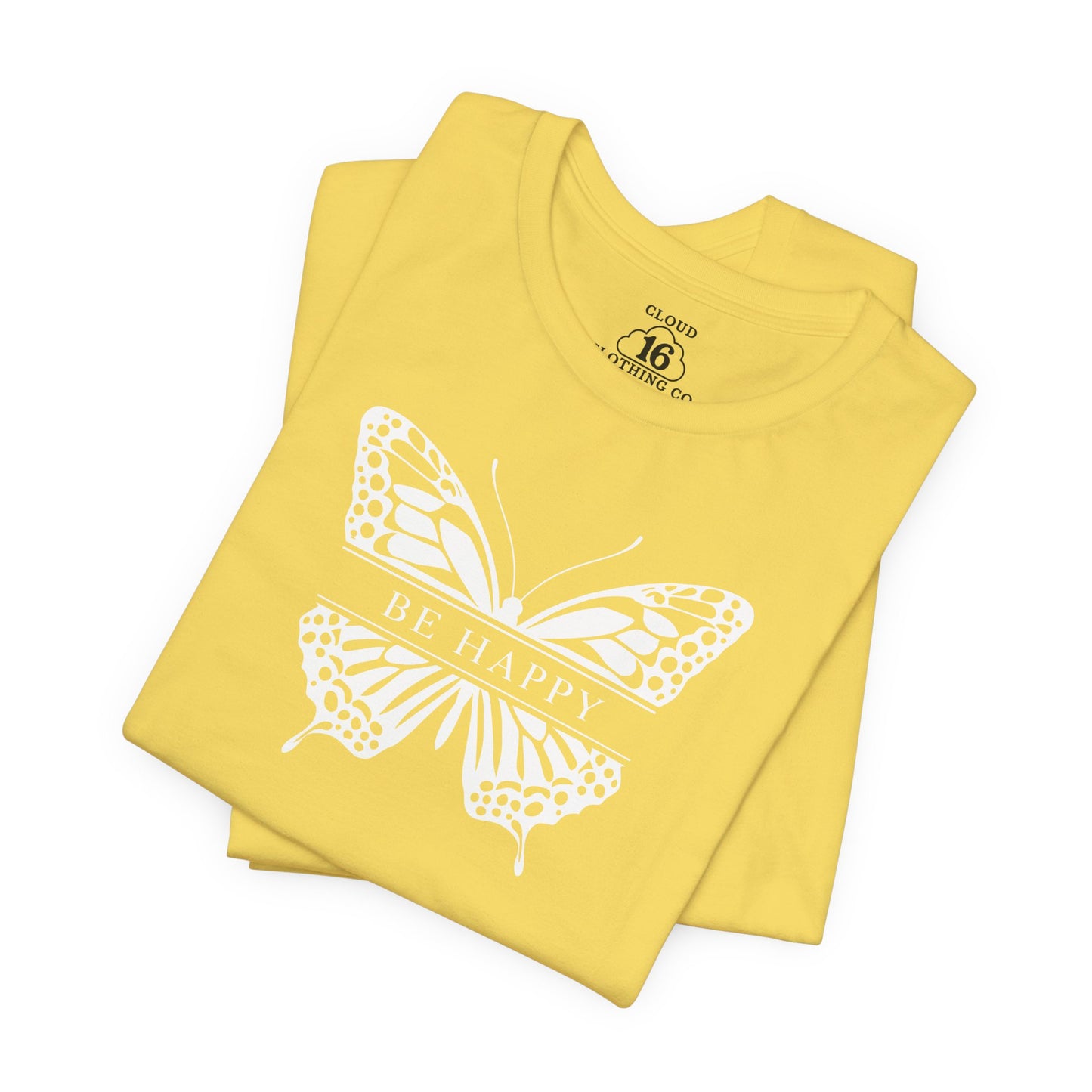 Be Happy Butterfly Tee - Womens Eco-Friendly T-Shirt | Positive Vibes Nature Lover Gift