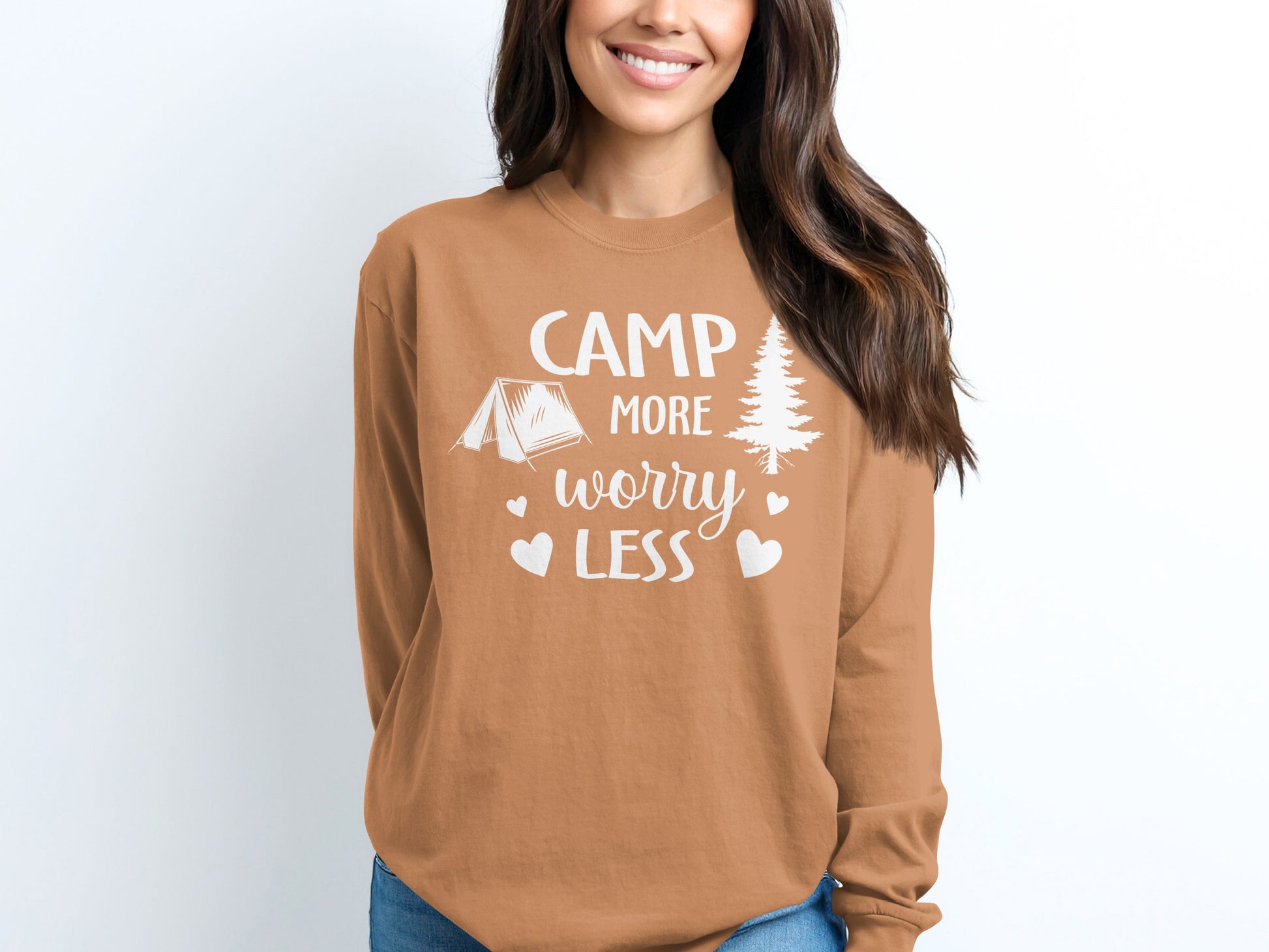 Camp More Worry Less Graphic Long Sleeve Shirt