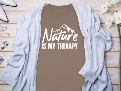 Nature Is My Therapy Mountain Graphic Text Long Sleeve T-Shirt Long Sleeve Tee - Outdoor & Adventure Collection - Mile Marker 16 Gear by Cloud 16 Clothing Co.
