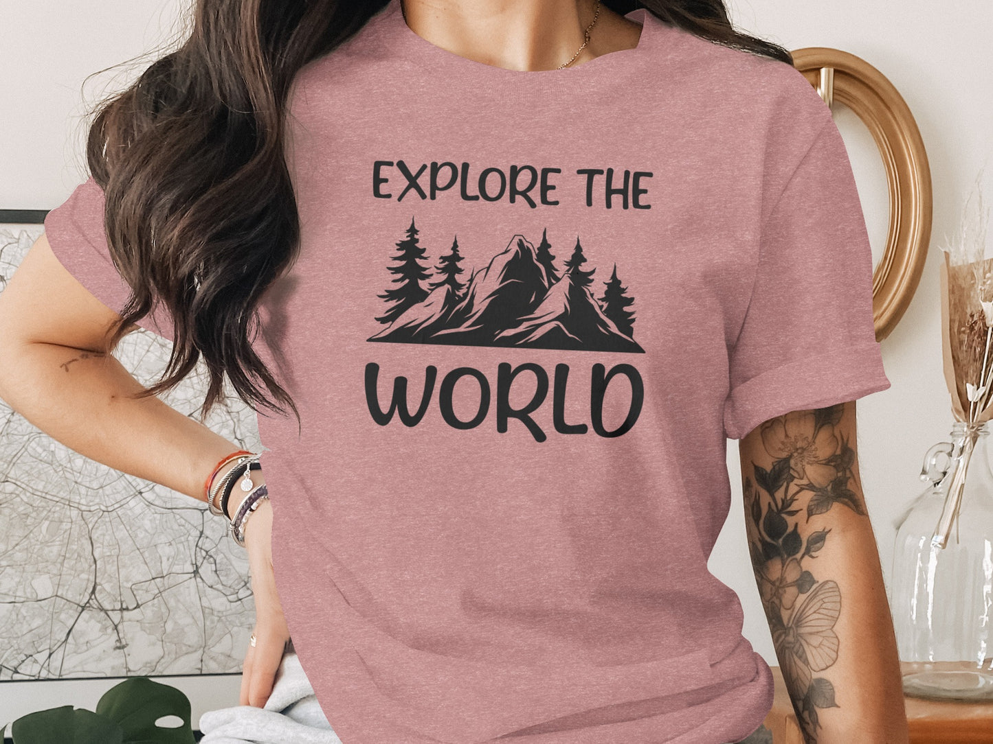 Explore The World Mountain Silhouette Hiking Adventure T-Shirt T-Shirt - Outdoor & Adventure Collection - Mile Marker 16 Gear by Cloud 16 Clothing Co.