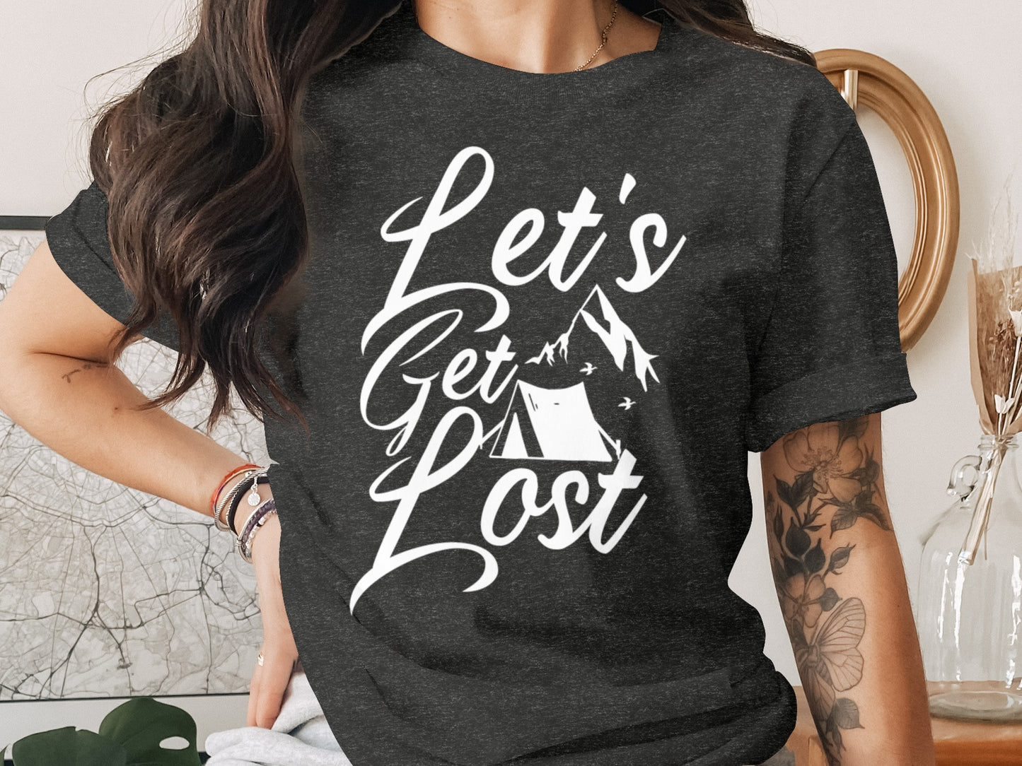 Lets Get Lost Tent and Mountain Graphic Design T-Shirt T-Shirt - Outdoor & Adventure Collection - Mile Marker 16 Gear by Cloud 16 Clothing Co.