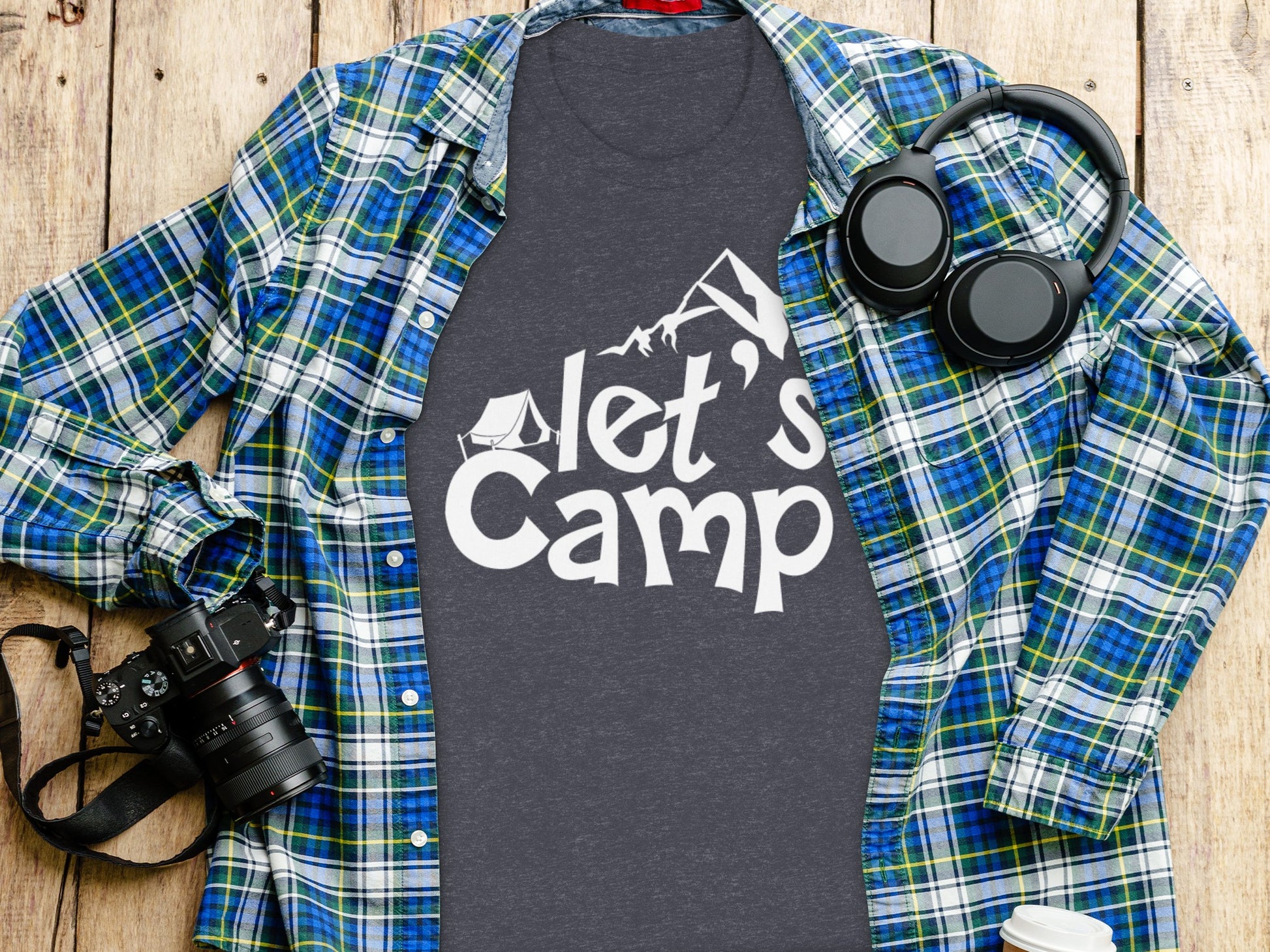 Lets Camp Tent With Mountain T-Shirt T-Shirt - Outdoor & Adventure Collection - Mile Marker 16 Gear by Cloud 16 Clothing Co.