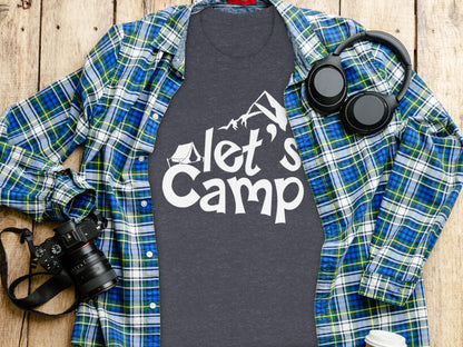 Lets Camp Tent With Mountain T-Shirt T-Shirt - Outdoor & Adventure Collection - Mile Marker 16 Gear by Cloud 16 Clothing Co.