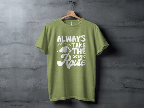 Always Take The Scenic Route Outdoors Camping Design T-Shirt T-Shirt - Outdoor & Adventure Collection - Mile Marker 16 Gear by Cloud 16 Clothing Co.