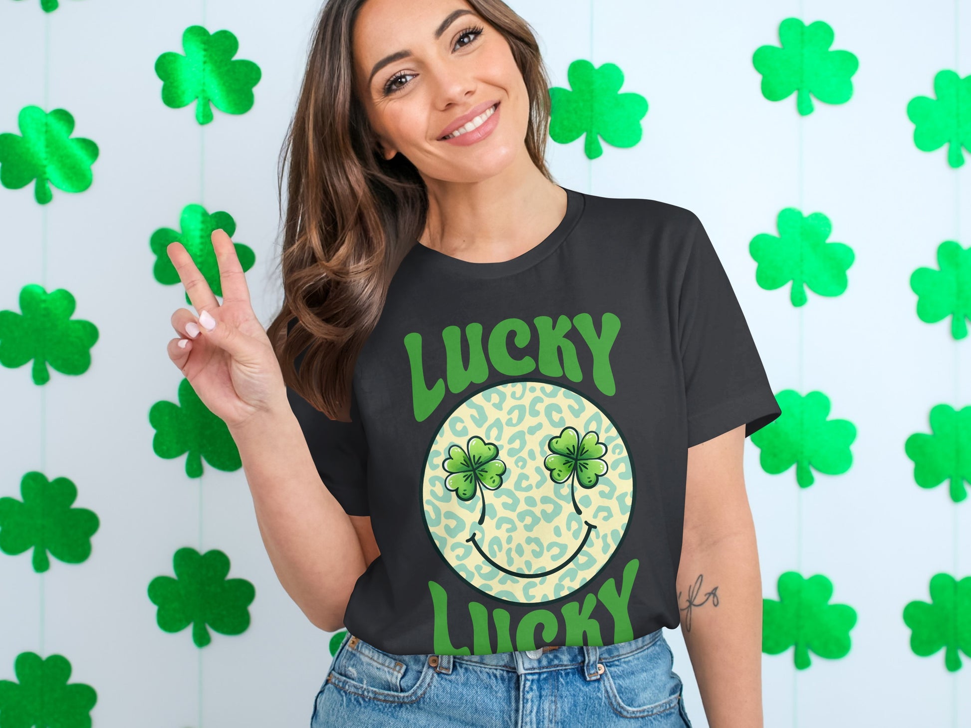Lucky Lucky Shamrock Leopard Print Graphic Tee