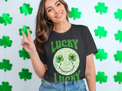 Lucky Lucky Shamrock Leopard Print Graphic Tee