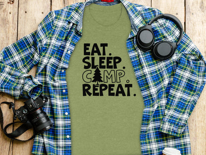 Eat Sleep Camp Repeat With Pine Tree Graphic T-Shirt T-Shirt - Outdoor & Adventure Collection - Mile Marker 16 Gear by Cloud 16 Clothing Co.