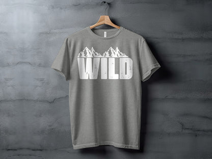 White Wild Text with Mountains Graphic Design T-Shirt T-Shirt - Outdoor & Adventure Collection - Mile Marker 16 Gear by Cloud 16 Clothing Co.