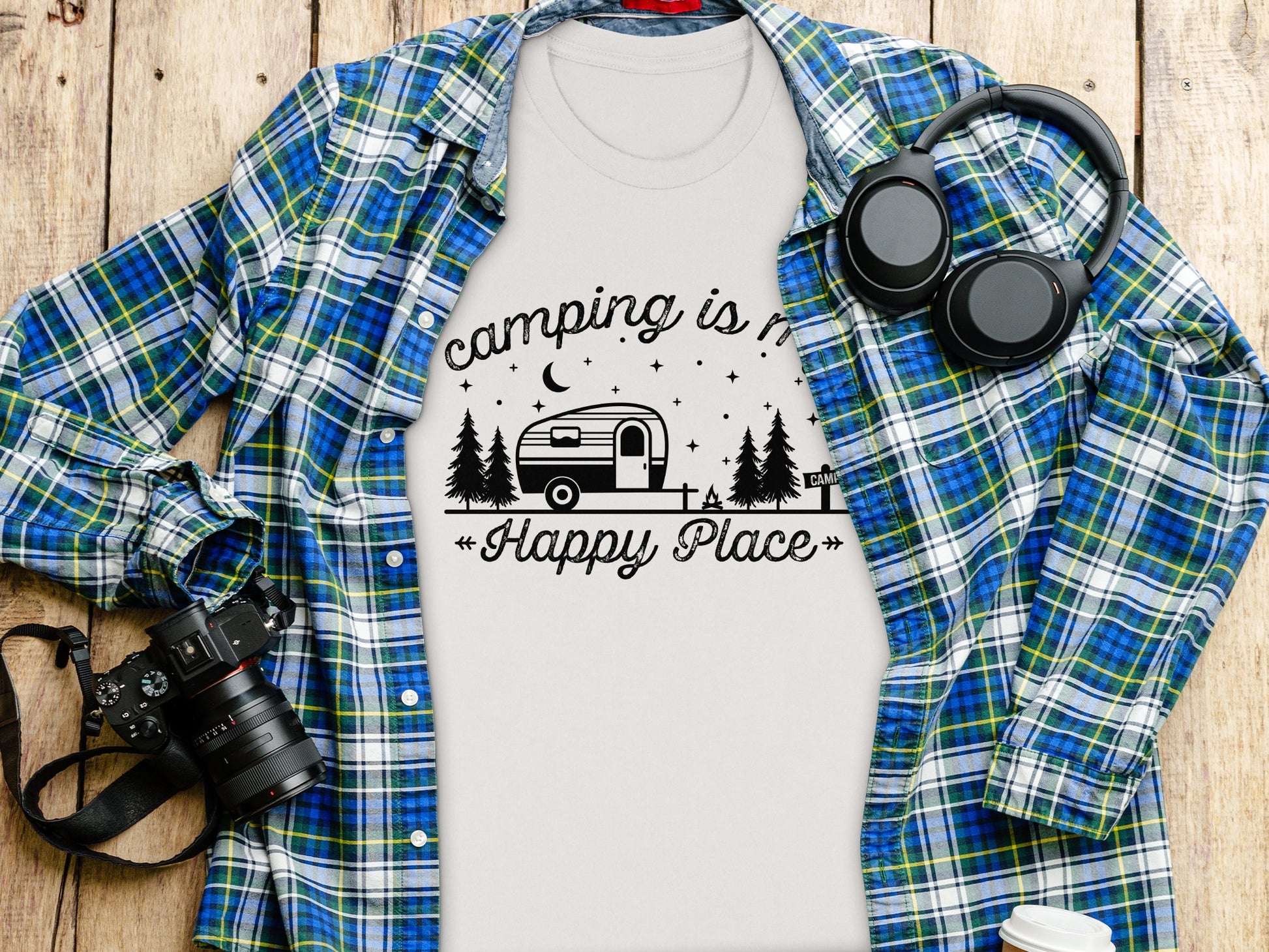 Camping Is My Happy Place Adventure Graphic T-Shirt T-Shirt - Outdoor & Adventure Collection - Mile Marker 16 Gear by Cloud 16 Clothing Co.