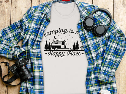 Camping Is My Happy Place Adventure Graphic T-Shirt T-Shirt - Outdoor & Adventure Collection - Mile Marker 16 Gear by Cloud 16 Clothing Co.