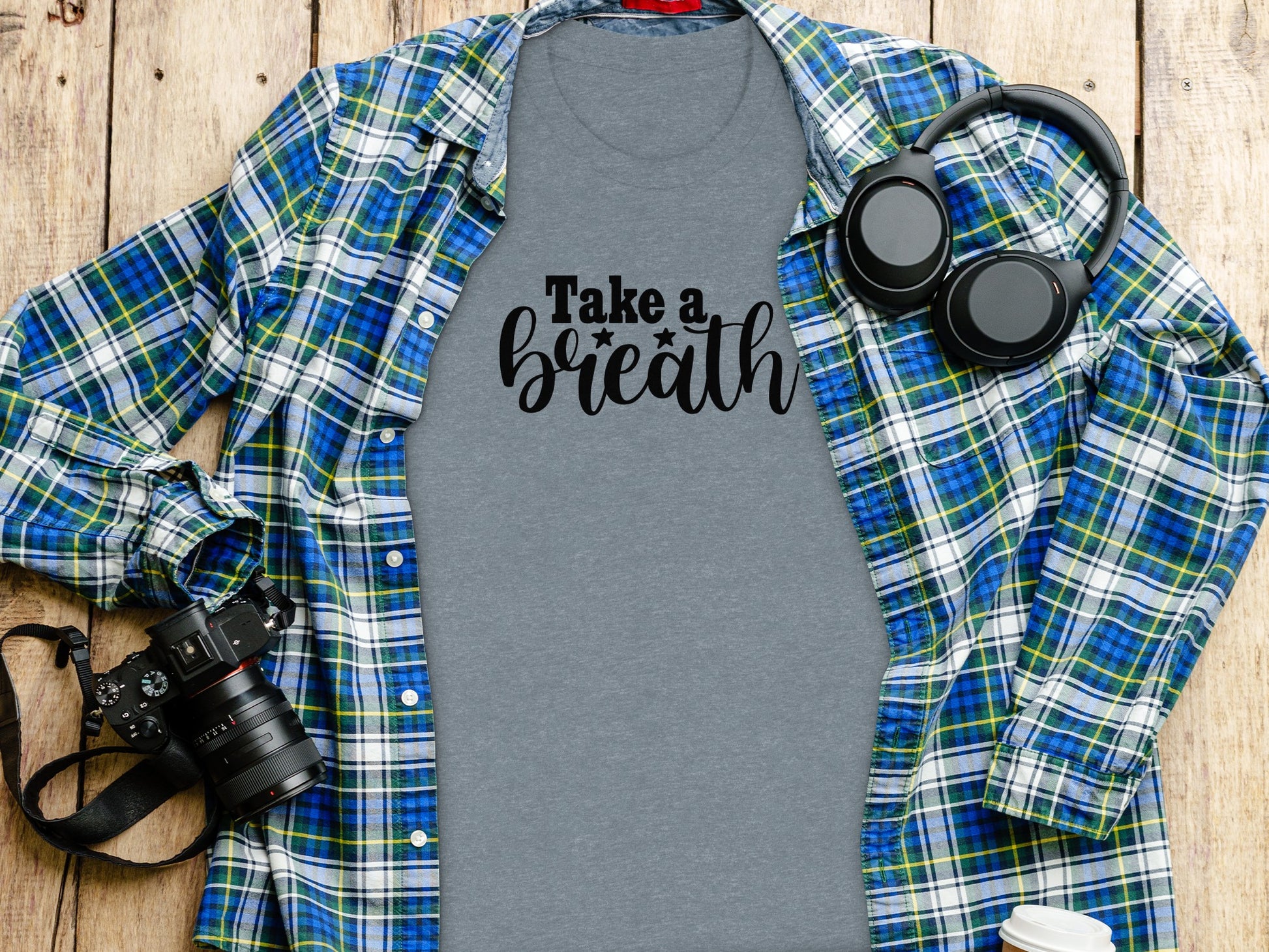 Take a Breath Graphic Two Stars Design Inspiration T-Shirt T-Shirt - Outdoor & Adventure Collection - Mile Marker 16 Gear by Cloud 16 Clothing Co.