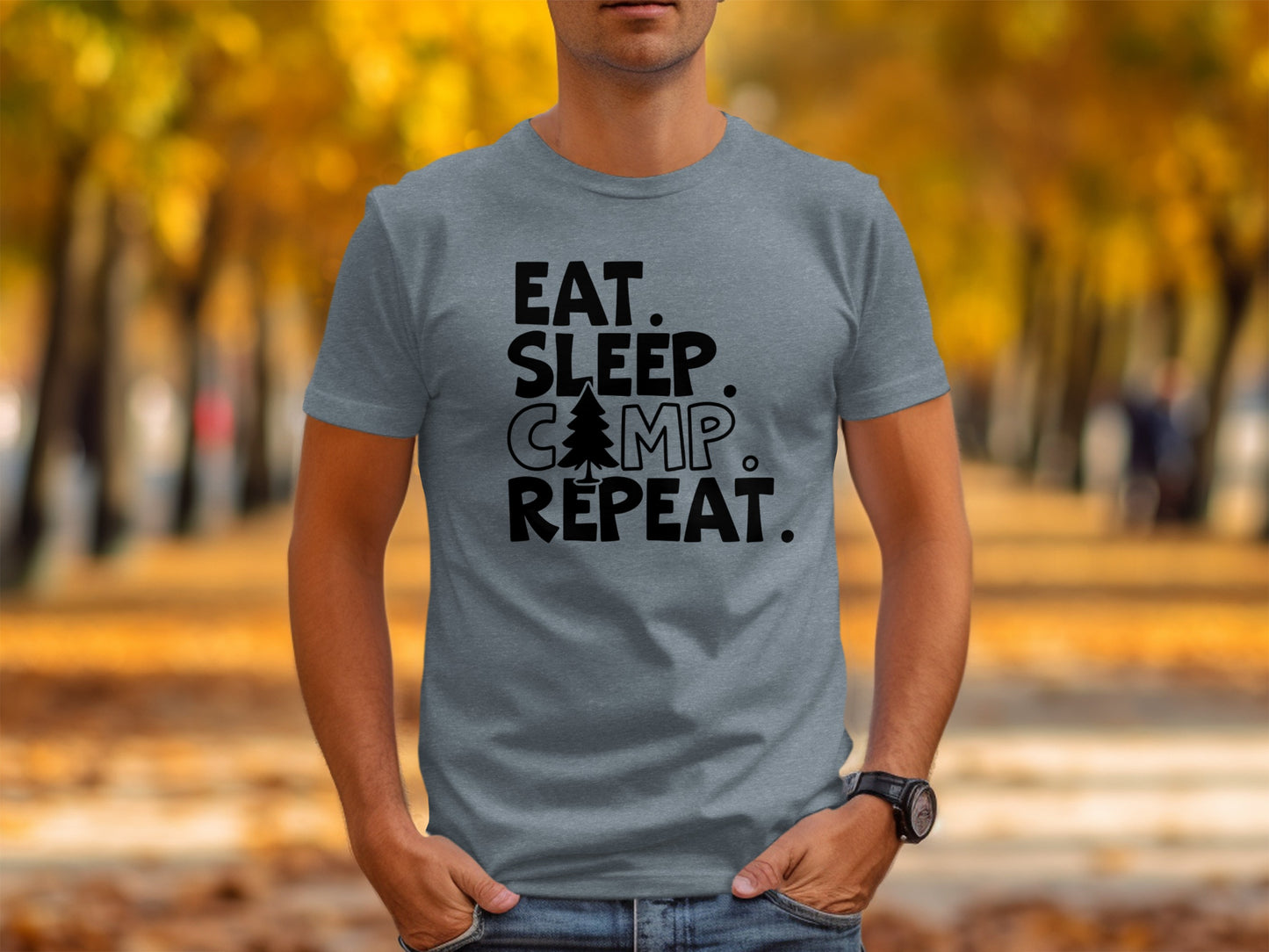 Eat Sleep Camp Repeat With Pine Tree Graphic T-Shirt T-Shirt - Outdoor & Adventure Collection - Mile Marker 16 Gear by Cloud 16 Clothing Co.