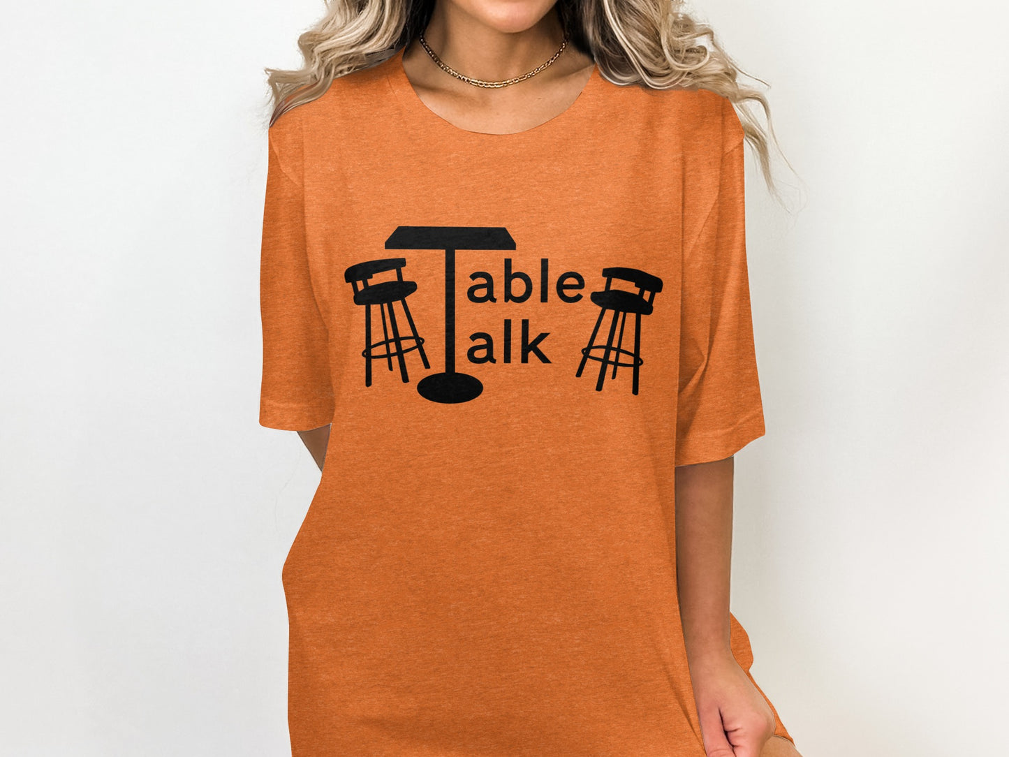 Stylish Orange Table Talk Graphic T-Shirt