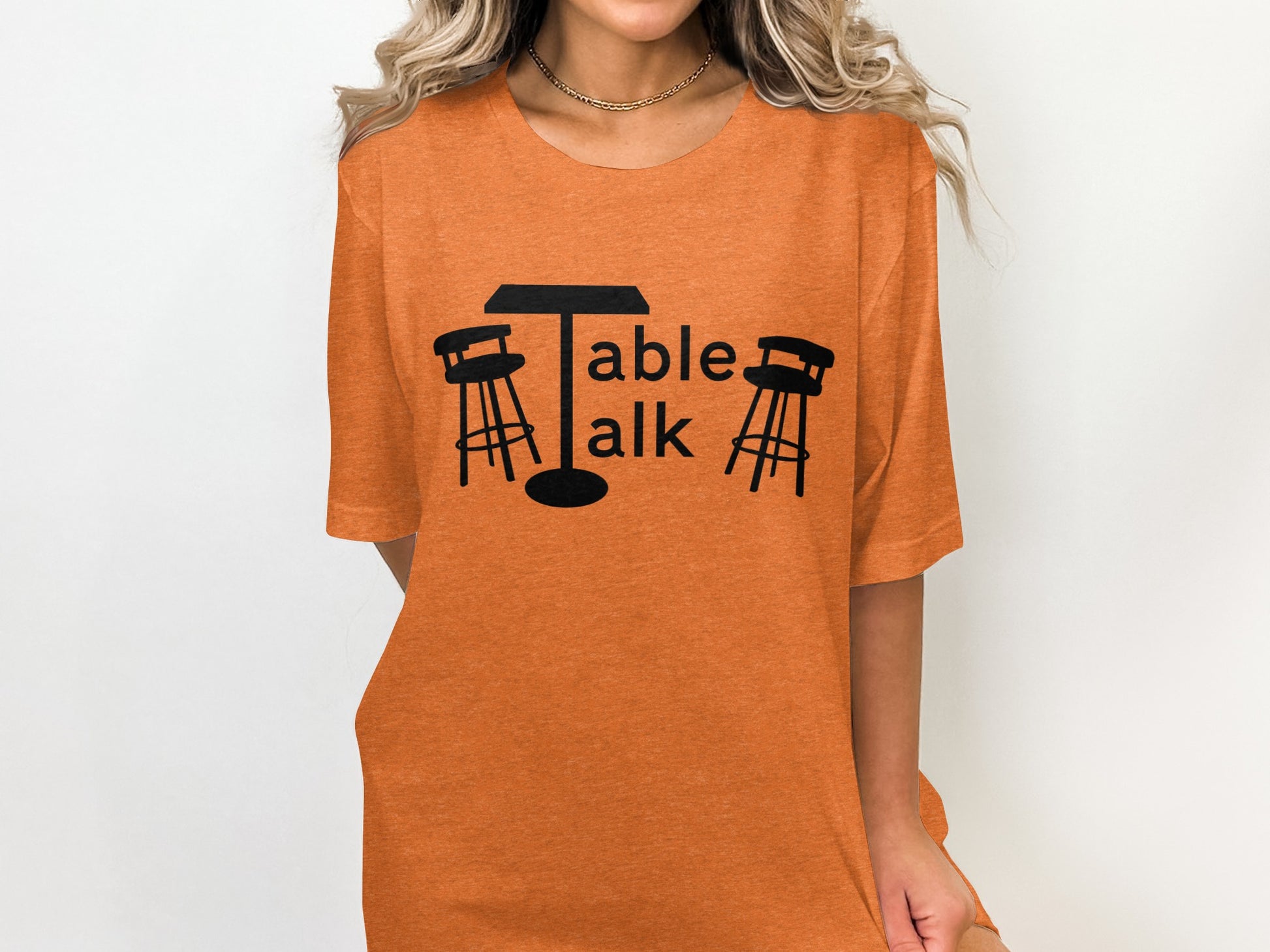 Stylish Orange Table Talk Graphic T-Shirt