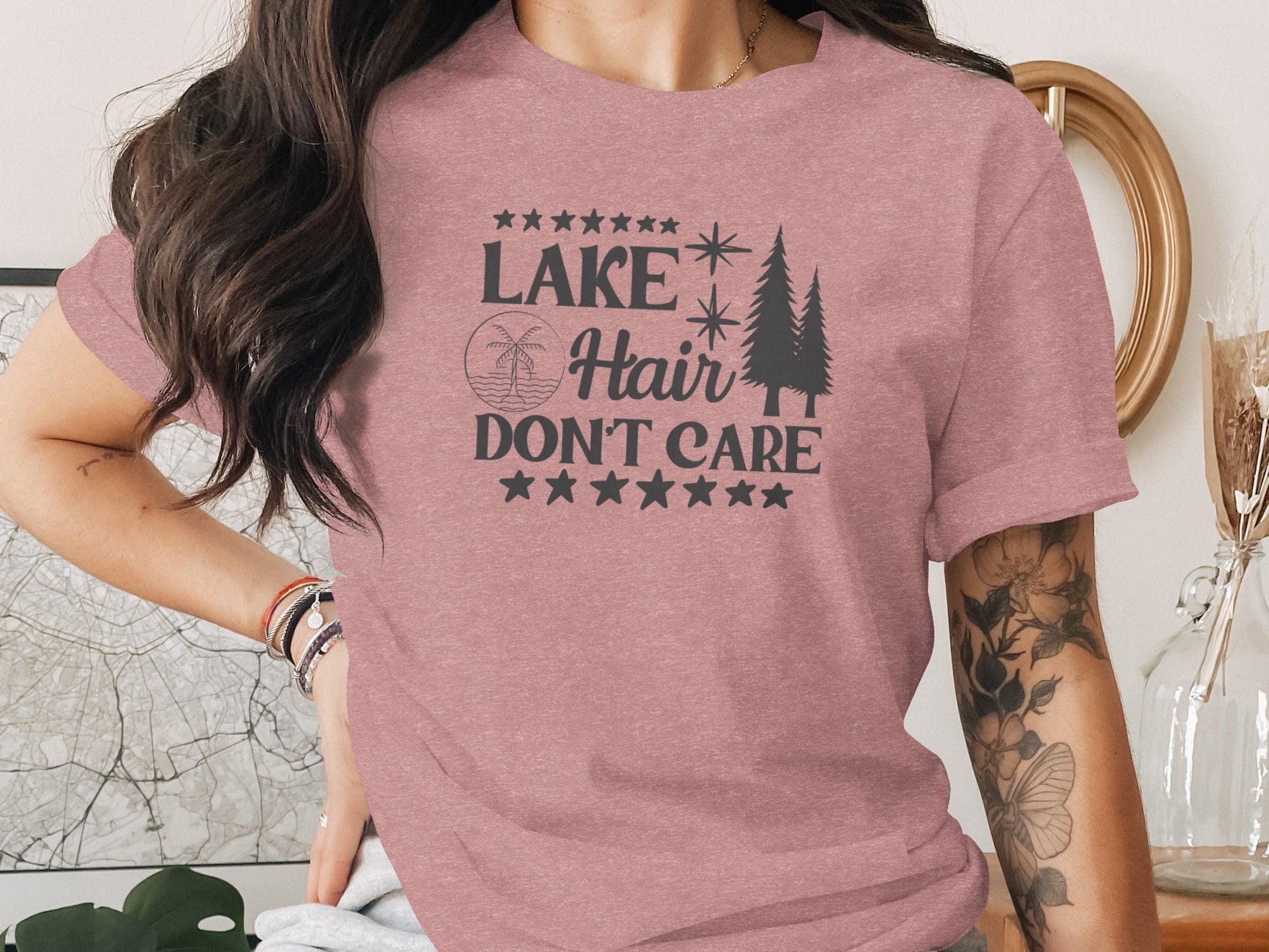 Lake with Hair Don't Care Graphic Image Printed T-Shirt T-Shirt - Outdoor & Adventure Collection - Mile Marker 16 Gear by Cloud 16 Clothing Co.