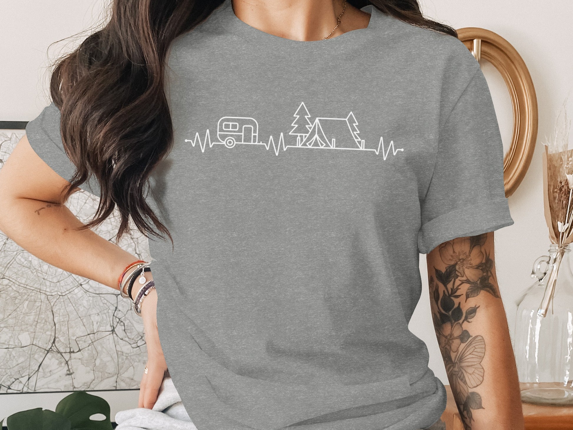 Camping Heartbeat Graphic Summer Outdoor Adventure T-Shirt T-Shirt - Outdoor & Adventure Collection - Mile Marker 16 Gear by Cloud 16 Clothing Co.