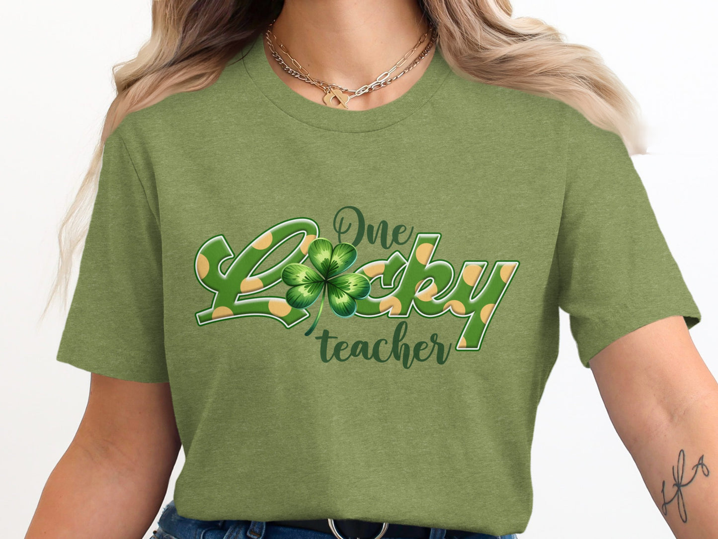 One Lucky Teacher Clover Graphic Tee Shirt