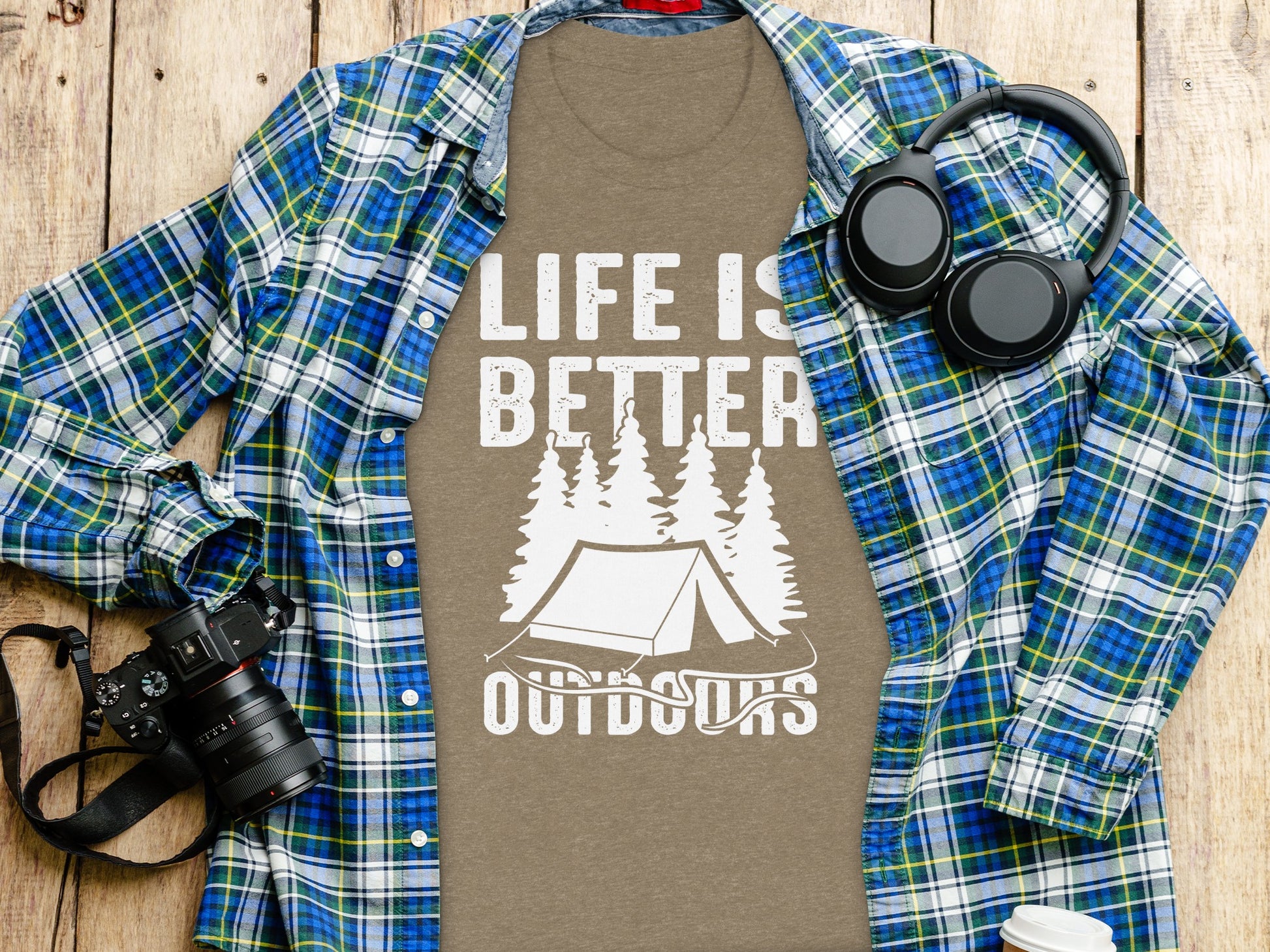 Life Is Better Outdoors Camping Tent Graphic Novelty T-Shirt T-Shirt - Outdoor & Adventure Collection - Mile Marker 16 Gear by Cloud 16 Clothing Co.