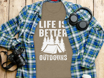 Life Is Better Outdoors Camping Tent Graphic Novelty T-Shirt T-Shirt - Outdoor & Adventure Collection - Mile Marker 16 Gear by Cloud 16 Clothing Co.