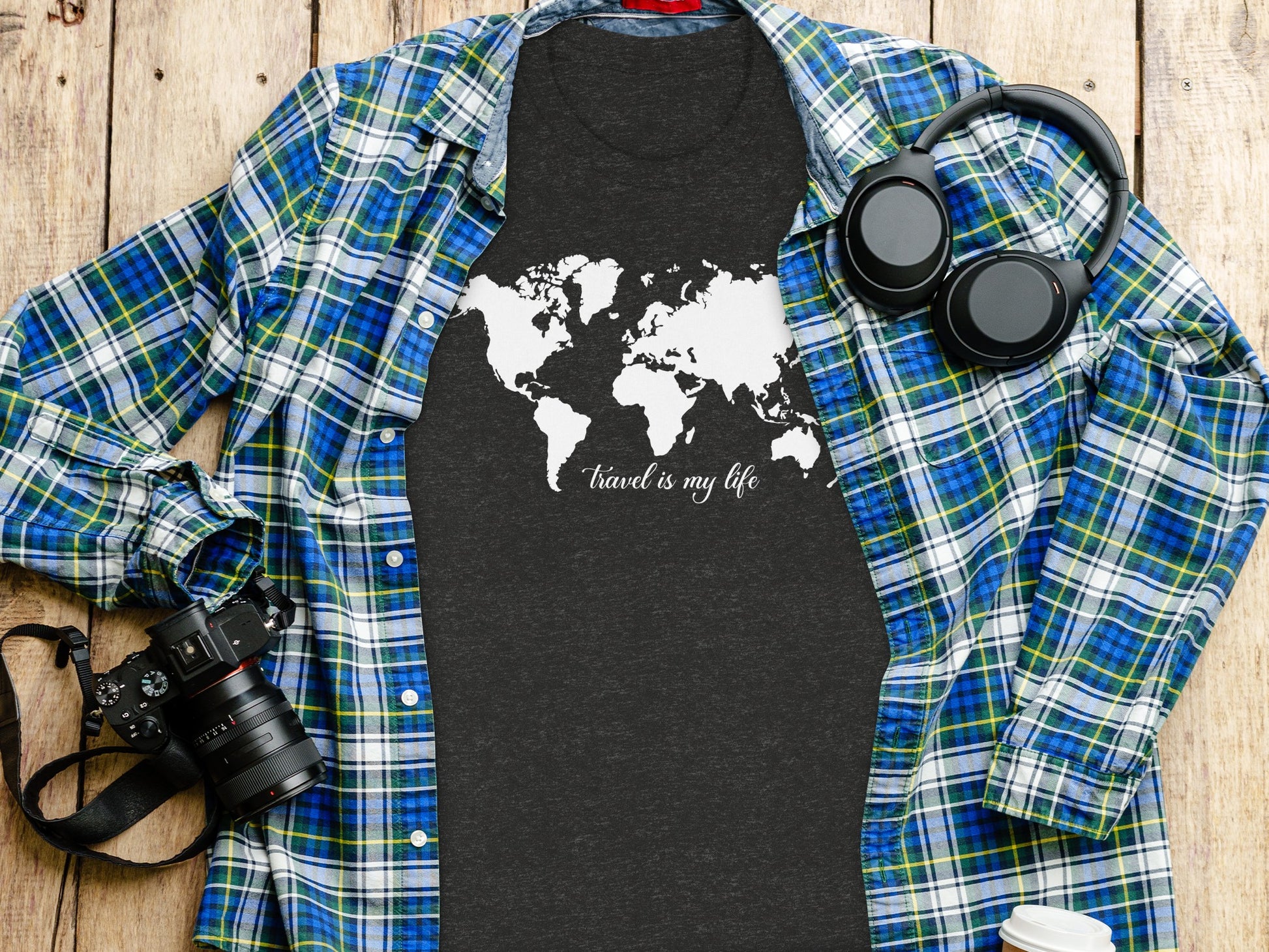 World Map Travel is My Life Graphic Design T-Shirt T-Shirt - Outdoor & Adventure Collection - Mile Marker 16 Gear by Cloud 16 Clothing Co.