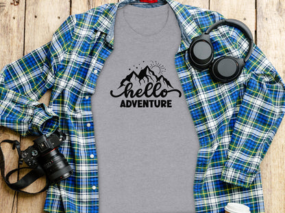 Hello Adventure Mountain Graphic Outdoorsy Scene T-Shirt T-Shirt - Outdoor & Adventure Collection - Mile Marker 16 Gear by Cloud 16 Clothing Co.