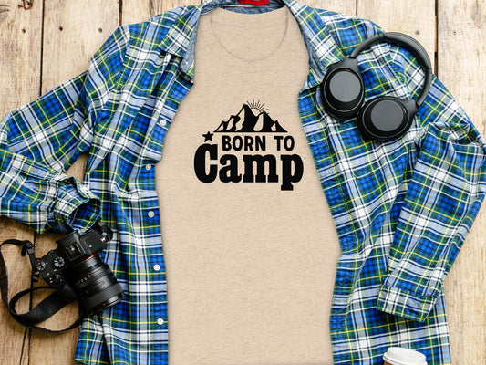 Born To Camp Mountain Design Adventure Awaits T-Shirt T-Shirt - Outdoor & Adventure Collection - Mile Marker 16 Gear by Cloud 16 Clothing Co.