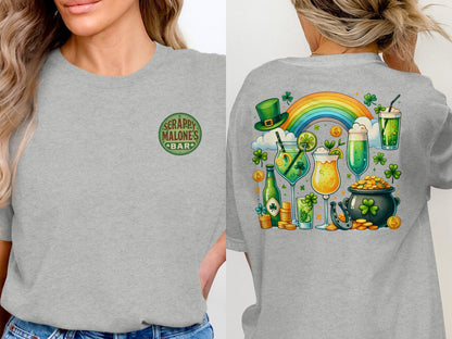 Scrappy Malone's Bar, Shamrock Pub Sign, Irish Bar, St Patricks Day Decor, Green Circle, Irish Pub Signage T-Shirt - Scrappy Malone's Bar 100-Proof Humor - Cloud 16 Clothing Co.