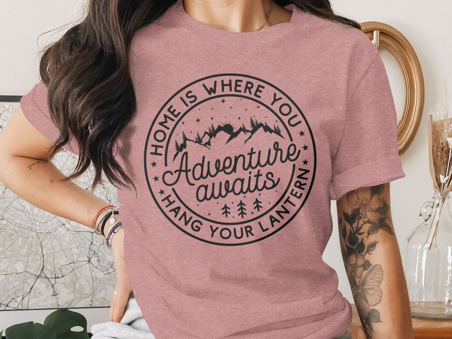 Home Is Where You Hang Your Lantern Adventure Awaits T-Shirt T-Shirt - Outdoor & Adventure Collection - Mile Marker 16 Gear by Cloud 16 Clothing Co.