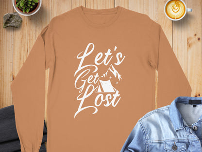 Lets Get Lost Camp Tent Design on Adventure Long Sleeve T-Shirt Long Sleeve Tee - Outdoor & Adventure Collection - Mile Marker 16 Gear by Cloud 16 Clothing Co.