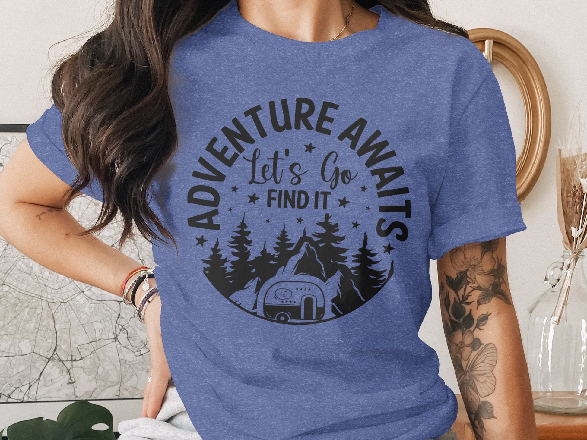Adventure Awaits Let's Go Find It Silhouette Camper T-Shirt T-Shirt - Outdoor & Adventure Collection - Mile Marker 16 Gear by Cloud 16 Clothing Co.