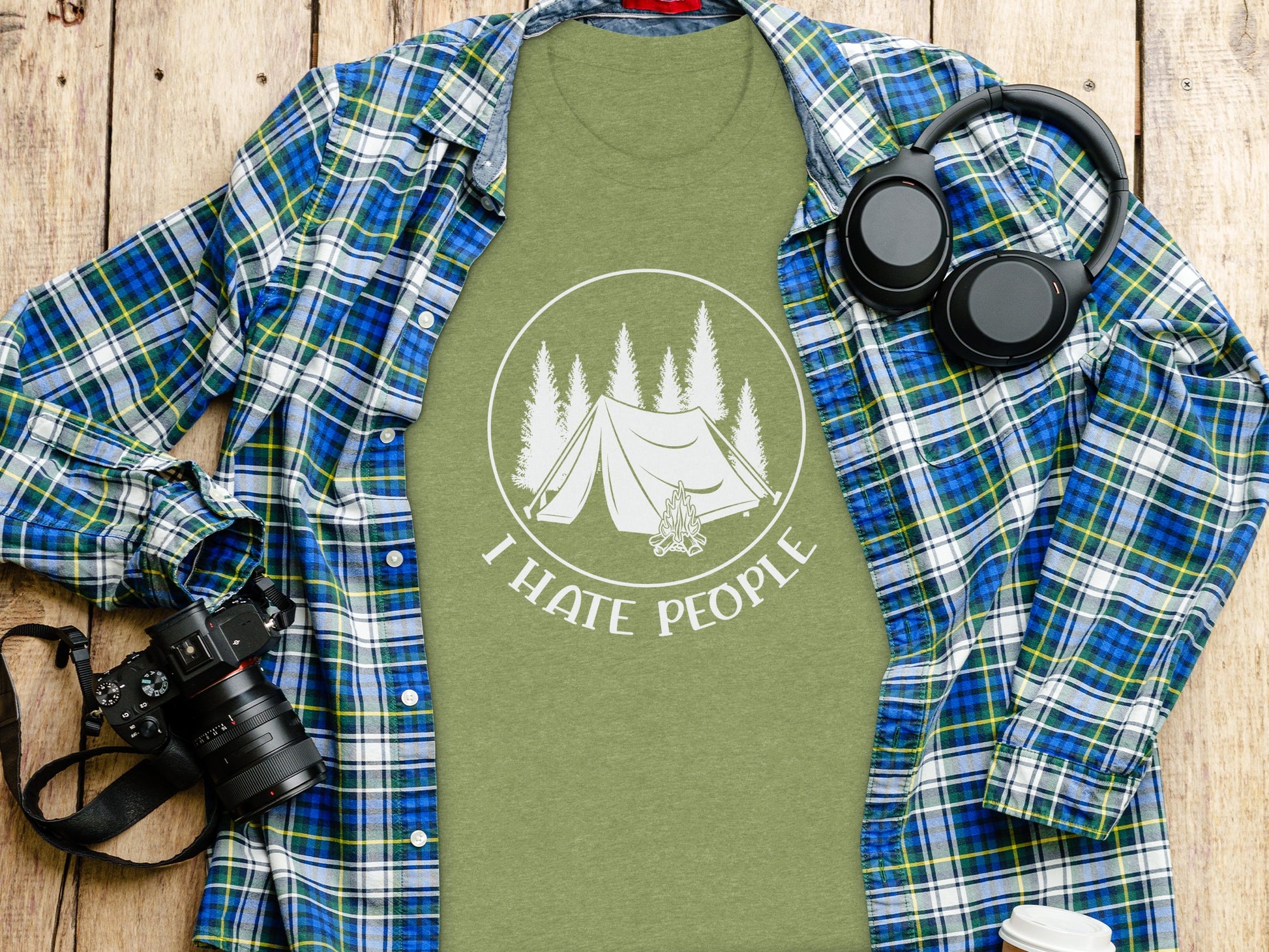 I Hate People Camping Tent Trees Graphic Illustration T-Shirt T-Shirt - Outdoor & Adventure Collection - Mile Marker 16 Gear by Cloud 16 Clothing Co.