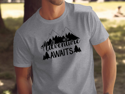 Adventure Awaits Mountains Nature Lover Graphic T-Shirt T-Shirt - Outdoor & Adventure Collection - Mile Marker 16 Gear by Cloud 16 Clothing Co.
