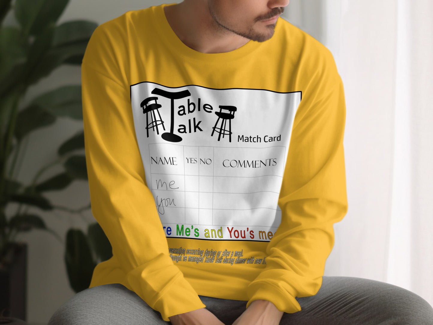 Yellow Long Sleeve Table Talk Matching Card Sweater