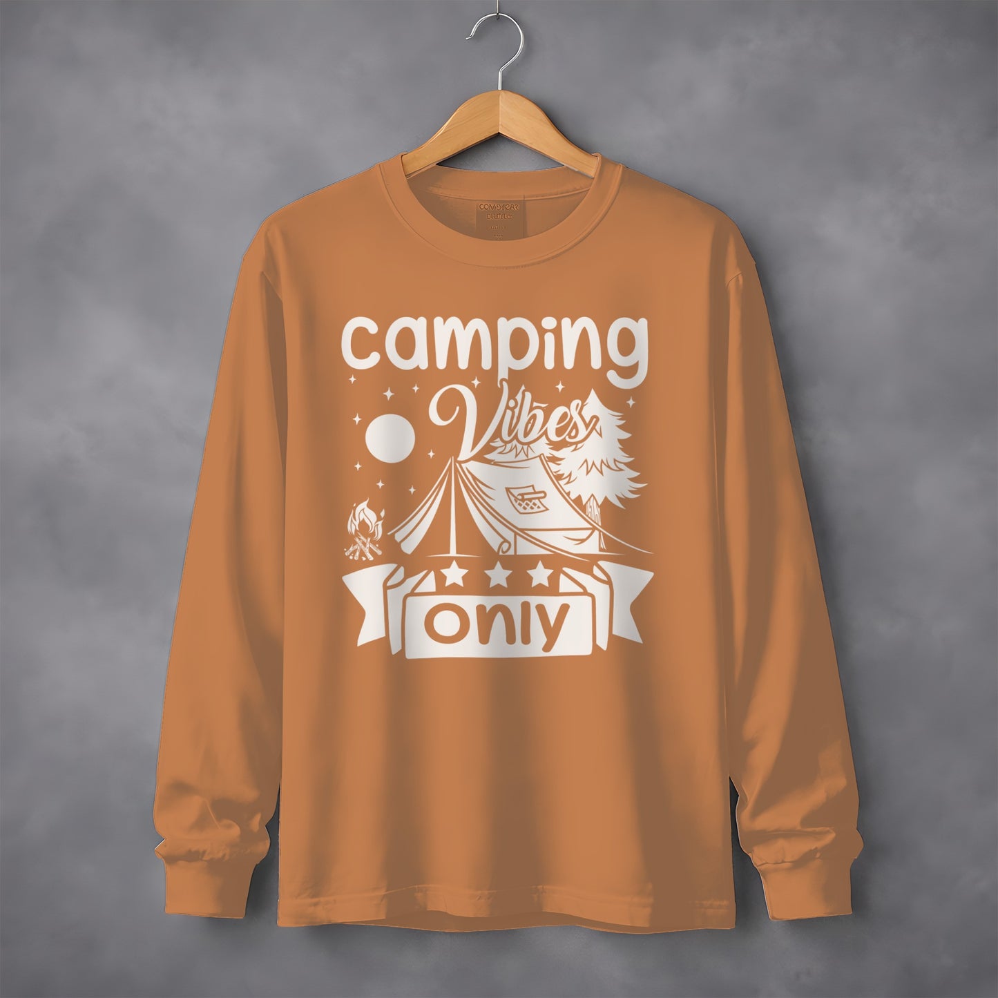 Camping Vibes Stars Only With Tent Graphic Long Sleeve T-Shirt Long Sleeve Tee - Outdoor & Adventure Collection - Mile Marker 16 Gear by Cloud 16 Clothing Co.