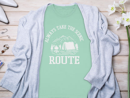 Always Take The Scenic Route Camping Adventure Long Sleeve T-Shirt Long Sleeve Tee - Outdoor & Adventure Collection - Mile Marker 16 Gear by Cloud 16 Clothing Co.