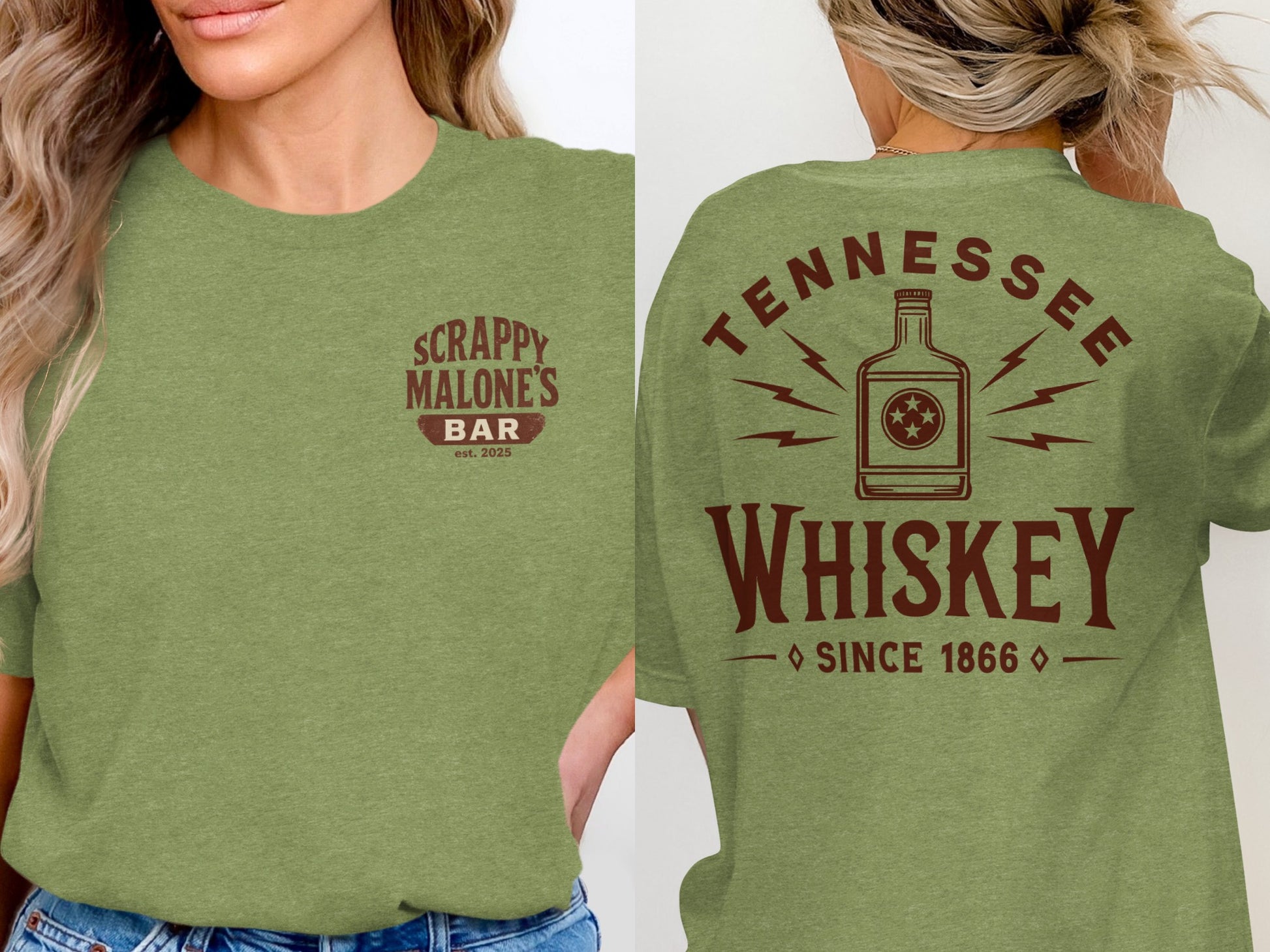 Tennessee Whiskey Bottle Since 1866 Graphic T-Shirt T-shirt - Scrappy Malone's Bar 100-Proof Humor - Cloud 16 Clothing Co.